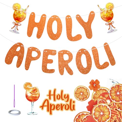 Aperol Deko Glitzer Banner Holy Aperoli Orange Girlande mit 50 Stück Konfetti Streudeko für JGA Geburtstag Party Sommer Strandparty Fasching Karneval von KXVXXV