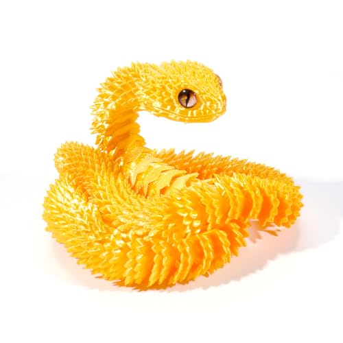 KXWDKJ 3D-Spielzeug, 3D-bedruckte Schlange mit künstlichen Augen, voll bewegliche Gelenke, für Zuhause, Büro, Bürodekoration, Schreibtischspielzeug (45 cm, Seidengold) von KXWDKJ