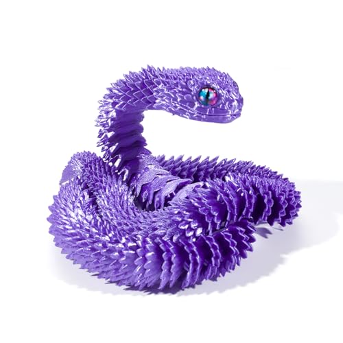 KXWDKJ 3D-Spielzeug, 3D-bedruckte Schlange mit künstlichen Augen, voll bewegliche Gelenke, für Zuhause, Büro, Bürodekoration, Schreibtischspielzeug (45 cm, Seidenviolett) von KXWDKJ