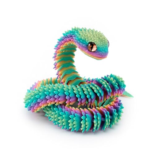 KXWDKJ 3D-Tiere, 3D-Drucke, Schlange mit künstlichen Augen, voll bewegliche Gelenke, für Zuhause, Büro, Bürodekoration, Schreibtischspielzeug (45 cm, Regenbogen) von KXWDKJ