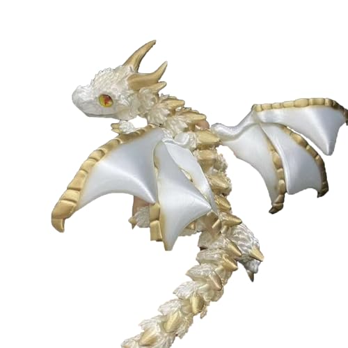 KXWDKJ 3D-bedrucktes Drachen-Spielzeug mit Flügeln, 2 Hörnern, Ganzkörper-Artikulation für Zuhause, Büro, Chefschreibtisch, Dekoration (30 cm, Weißgold) von KXWDKJ