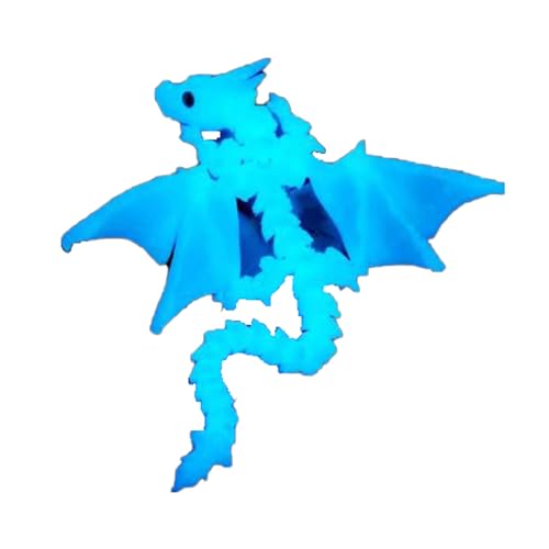 KXWDKJ 3D-gedruckte Drachen, 3D-gedrucktes Spielzeug mit Flügeln, 2 Hörnern, Ganzkörper-Artikulation für Zuhause, Büro, Chef, Schreibtischdekoration (40 cm, leuchtet im Dunkeln) Blau von KXWDKJ