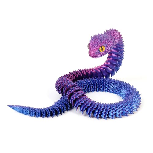 KXWDKJ 3D-gedruckte Fidgets, 3D-gedruckte Schlange, coole Laserfarbe, Ganzkörper-Artikulation für Zuhause, Büro, Chef, Schreibtischdekoration (30 cm, Blau-Lila) von KXWDKJ