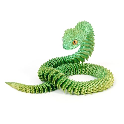 KXWDKJ 3D-gedruckte Fidgets, 3D-gedruckte Schlange, coole Laserfarbe, Ganzkörper-Artikulation für Zuhause, Büro, Chef, Schreibtischdekoration (30 cm, Gelbgrün) von KXWDKJ