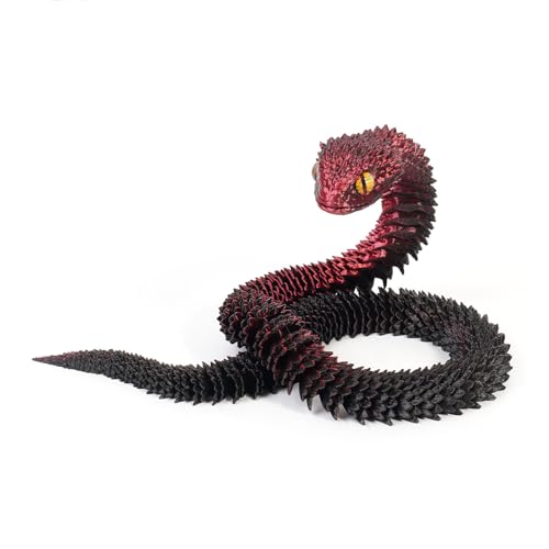 KXWDKJ 3D-gedruckte Fidgets, 3D-gedruckte Schlange, coole Laserfarbe, Ganzkörper-Artikulation für Zuhause, Büro, Chef, Schreibtischdekoration (30 cm, Rot-Schwarz) von KXWDKJ