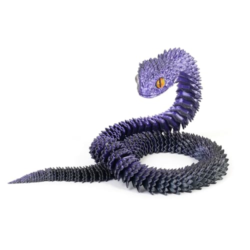 KXWDKJ 3D-gedruckte Fidgets, 3D-gedruckte Schlange, coole Laserfarbe, Ganzkörper-Artikulation für Zuhause, Büro, Chef, Schreibtischdekoration (30 cm, Violett-Schwarz) von KXWDKJ