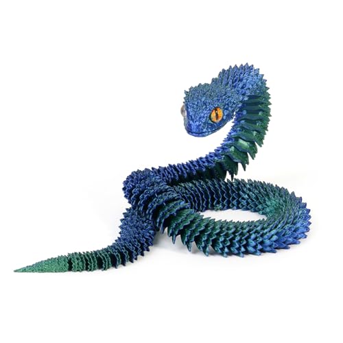 KXWDKJ 3D-gedruckte Fidgets, 3D-gedruckte Schlange, coole Laserfarbe, Ganzkörper-Artikulation für Zuhause, Büro, Chef, Schreibtischdekoration (45 cm, Blaugrün) von KXWDKJ