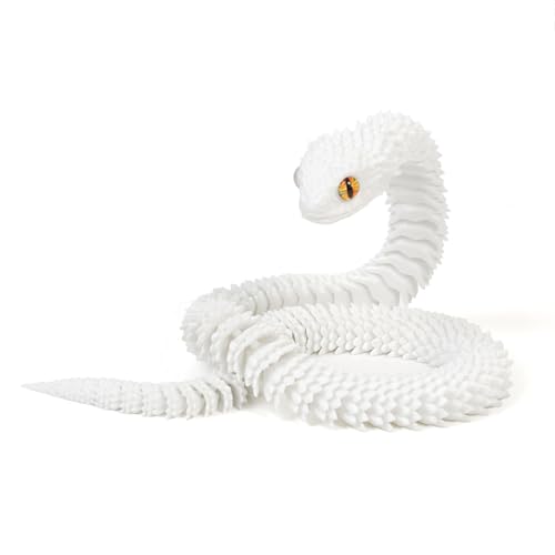 KXWDKJ 3D-gedruckte Fidgets, 3D-gedruckte Schlange, einfarbig, voll bewegliche Gelenke für Zuhause, Büro, Bürodekoration, Schreibtischspielzeug (30 cm, weiß) von KXWDKJ