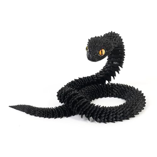 KXWDKJ 3D-gedruckte Fidgets, 3D-gedruckte Schlange, einfarbig, voll bewegliche Gelenke für Zuhause, Büro, Bürodekoration, Schreibtischspielzeug (60 cm, schwarz) von KXWDKJ