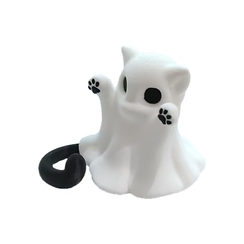KXWDKJ 3D-gedruckte Mini-Tiere: 3D-gedrucktes Spielzeug, Geisterkätzchen, für stimmungsvolle Halloween-Dekoration (White) von KXWDKJ
