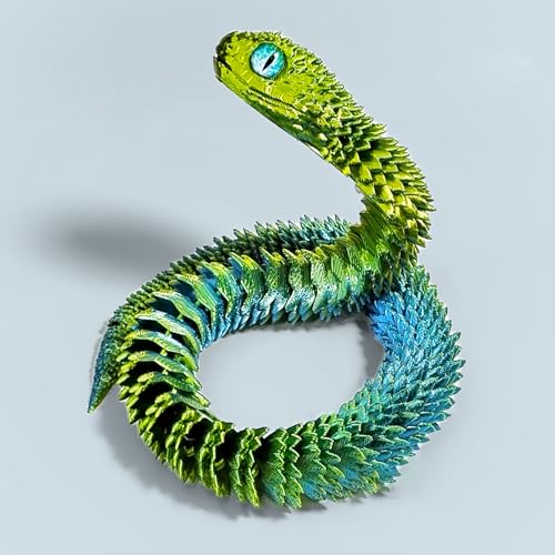 KXWDKJ 3D-gedruckte Schlangen, 3D-gedruckte Schlangen, 75 cm, für Zuhause, Büro, Chef, Schreibtisch, Dekoration, Laserblau-Gold von KXWDKJ