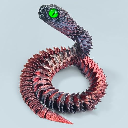 KXWDKJ 3D-gedruckte Schlangen, 3D-gedruckte Schlangen, 75 cm, für Zuhause, Büro, Chefschreibtisch, Dekoration (Laserschwarz, Rot) von KXWDKJ