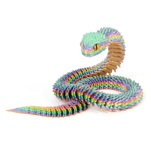 KXWDKJ 3D-gedruckte Tiere, 3D-gedruckte Fidgetschlange, 2-farbiger Farbverlauf, voll bewegliche Gelenke, für Zuhause, Büro, Dekoration, Schreibtischspielzeug (60 cm, Regenbogenbonbon) von KXWDKJ