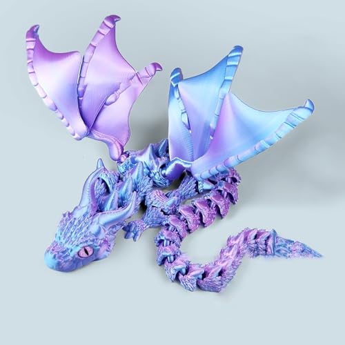 KXWDKJ 3D-gedruckter Drache mit Flügeln, 3D-Drucker-Spielzeug für Zuhause, Büro, Bürodekoration, Schreibtischspielzeug (30 x 15 cm, Traumblau) von KXWDKJ