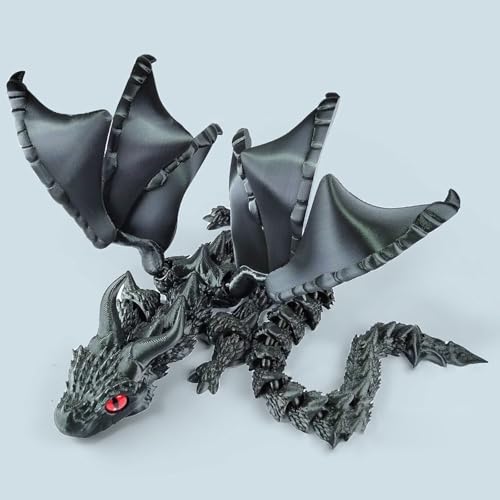 KXWDKJ 3D-gedruckter Drache mit Flügeln, 3D-Drucker-Spielzeug für Zuhause, Büro, Dekoration, Schreibtischspielzeug (40 x 25 cm, Seidenschwarz) von KXWDKJ