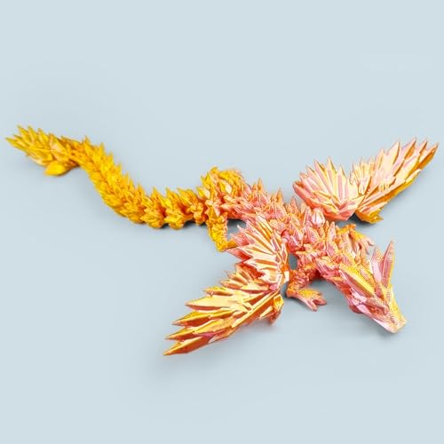 KXWDKJ Drachen 3D Druckspielzeug Drache mit Flügeln für Haus, Büro, Dekoration, Schreibtisch Spielzeug (45cm, Laser orange-gold) von KXWDKJ