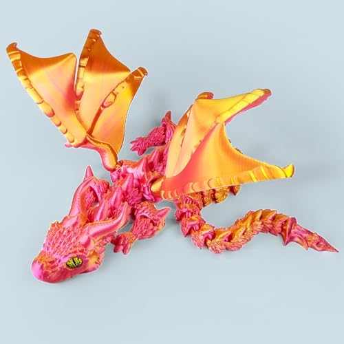 KXWDKJ Fidget Dragon 3D-Druck Drache für Home Office Decor Executive Schreibtisch Spielzeug (40 x 25 cm, Laser-Rot-Gold) von KXWDKJ