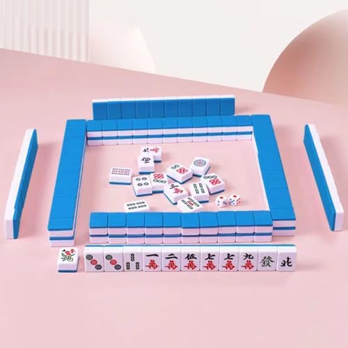 KXWDKJ Mahjong Sets Mahjong Match Tragbare Mini 144 Stück 30 mm mit Aufbewahrungstasche, Lineal, Würfel, Tischdecke für Outdoor, Party, Reisen (Blau) von KXWDKJ