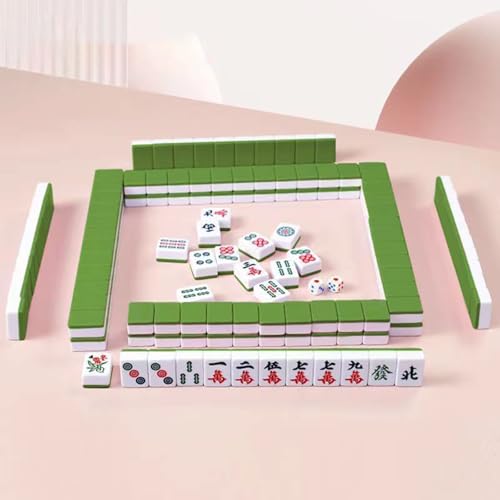 KXWDKJ Mahjong Sets Mahjong Match Tragbare Mini 144 Stück 30 mm mit Aufbewahrungstasche, Lineal, Würfel, Tischdecke für Outdoor, Party, Reisen (Grün) von KXWDKJ