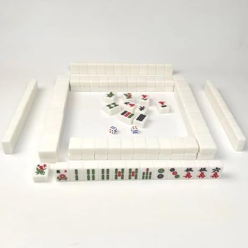KXWDKJ Mahjong Sets Mahjong Match Tragbare Mini 144 Stück 30 mm mit Aufbewahrungstasche, Lineal, Würfel, Tischdecke für Outdoor, Party, Reisen (Weiß) von KXWDKJ