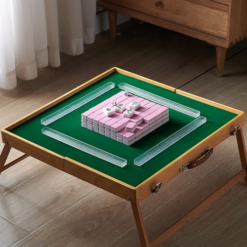 KXWDKJ Reise-Mahjong-Set, Mahjong-Match-Tisch, tragbar, 144 Stück, mit Aufbewahrungstasche, Lineal, Würfel für Partys im Freien (Rosa) von KXWDKJ