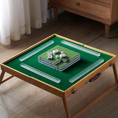KXWDKJ Reise-Mahjong-Set, Mahjong-Match-Tisch, tragbar, 144-teilig, mit Aufbewahrungstasche, Lineal, Würfel für Partys im Freien (grün) von KXWDKJ