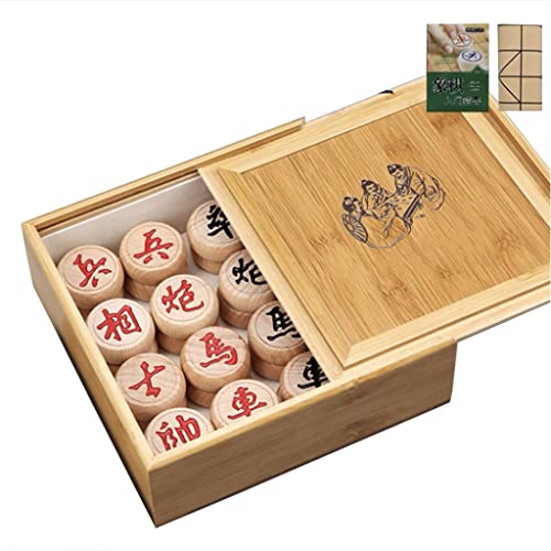 Chinesisches Xiangqi, Brettspielset mit Schachbrett/Box/Spielsteinen aus Leder, Strategiespiele for 2 Spieler, einseitig/Schnitzerei, Durchmesser 5 cm (1,9 Zoll), 6 cm (2,4 Zoll)(Color:Natural,Size:6C von KXXNYA
