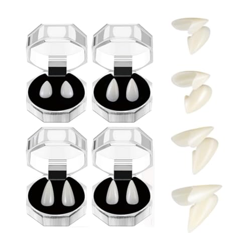 KXYINOS 4 Paar Vampirzähne Halloween DIY Cosplay Requisiten, Falsche Zähne für Halloween Party, Vampire Fangs mit Zahngel Wiederverwendbar(13mm 15mm 17mm 19mm) von KXYINOS