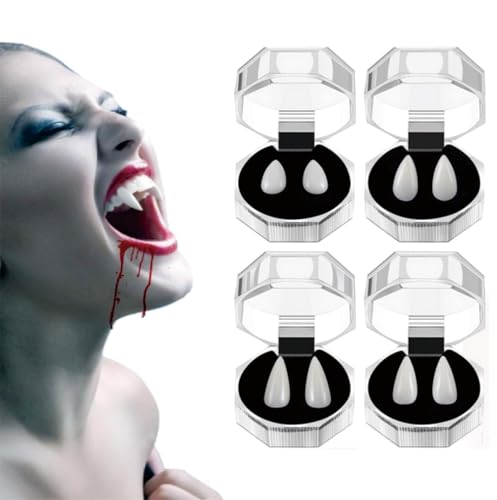 KXYINOS 4 Paare Fangs Halloween Vampir Hund Vampir Cosplay Party Zubehör Halloween Party Gunsten (13mm, 15mm, 17mm 19mm) von KXYINOS