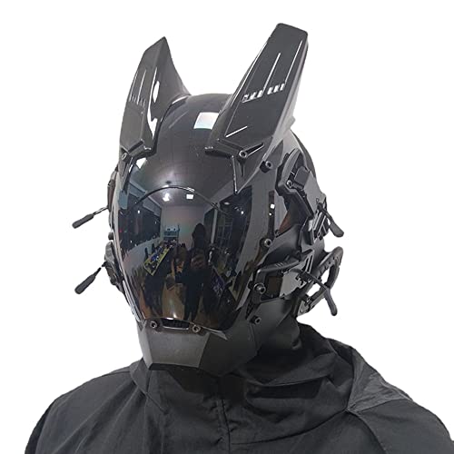 KYEDAY Punk Maske Cosplay für Männer, Cosplay Samurai Hörner Schwarze Maske Halloween Coolplay, Schwarz, L von KYEDAY
