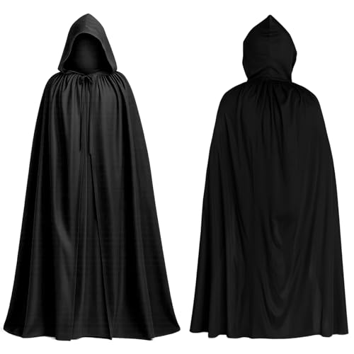 KYEDGC 160 cm schwarzer Umhang, Geistergesichtskostüm, schwarzer Umhang, Zauberer-Kostüm, Erwachsenenkostüm, Sensenmann, Vampir, Hexe, Karneval, Halloween, Zauberer-Kostüm, geeignet für Erwachsene und von KYEDGC