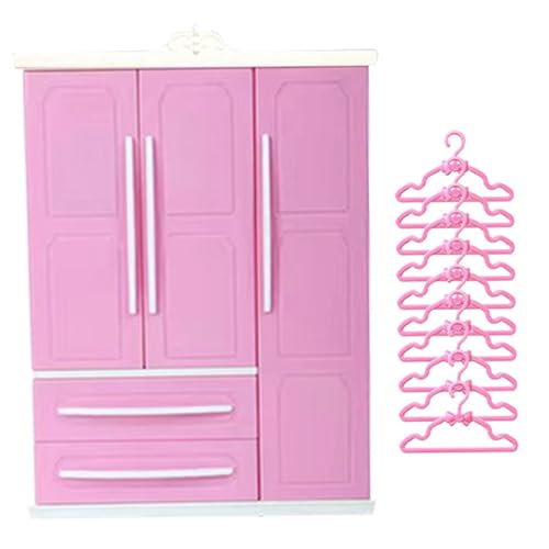 Dollhouse Möbelpuppenschrank 3 Tür 2 Schuppenpuppenhaus Garderobe mit 10 Kleiderbügel DIY Friendly Dollhouse Miniaturen für Puppenhaus -Einstellung Puppenkleidung Aufbewahrung von KYEQATY
