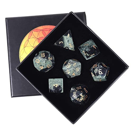 KYEYGWO Kambaba Jaspis Kristall Polyedrische Würfel Set, 7pcs Reiki Heilung Stein Polyedrischer Spielwürfel für Dungeons und Dragons RPG DND Dice Tischkartenspiele Brettspielwürfel von KYEYGWO