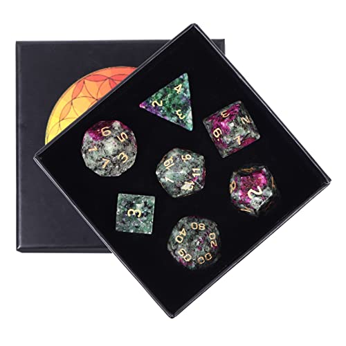 KYEYGWO Rubin in Fuchsite Kristall Polyedrische Würfel Set, 7pcs Reiki Heilung Stein Polyedrischer Spielwürfel für Dungeons und Dragons RPG DND Dice Tischkartenspiele Brettspielwürfel KYEYGWO Rubin in Fuchsite Kristall Polyedrische Würfel Set, 7pcs Reiki Heilung Stein Polyedrischer Spielwürfel für Dungeons und Dragons RPG DND Dice Tischkartenspiele Brettspielwürfel von KYEYGWO