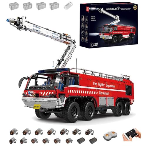 KYLON Technik Flughafen-Feuerwehrauto mit 13 M0T0REN, 6650+ TeiIe Technik Feuerwehr LKW mit Kranarm ModeII Bausatz KompatibeI mit Iego Technik kran, Technik LKW Flughafen-Feuerwehrauto von KYLON