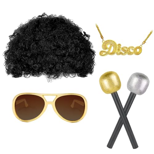 5 Stück Disco Kostüm Herren 70er 80er Jahre Disco Outfit Hippie Goldkette Perücke Männer Rapper Mikrofon,Hippie Kostüm Mann Abba Kostüm Hiphop Accessoires für Karneval Fasching Mottoparty 5 Stück Disco Kostüm Herren 70er 80er Jahre Disco Outfit Hippie Goldkette Perücke Männer Rapper Mikrofon,Hippie Kostüm Mann Abba Kostüm Hiphop Accessoires für Karneval Fasching Mottoparty von KYOEOE