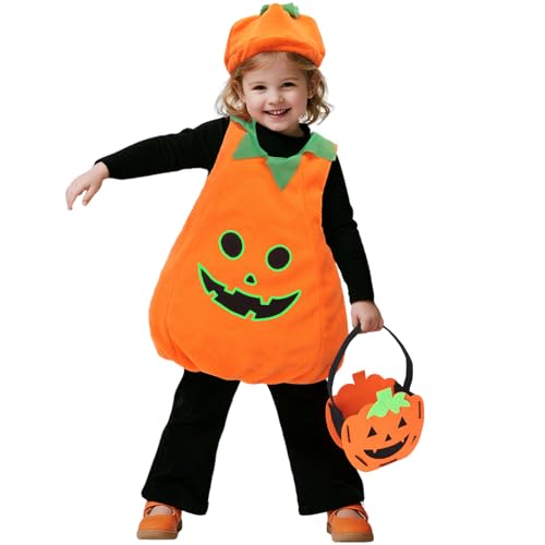 Halloween Kostüm Baby - Glow in The Dark Kürbis Kostüm Kinder mit Hut & SüßIgkeiten Tasche,3-5 Jahre Kürbiskostüm Baby Mädchen Junge Pumpkin Costume Kleinkind Halloween Karneval Fasching Kostüme von KYOEOE