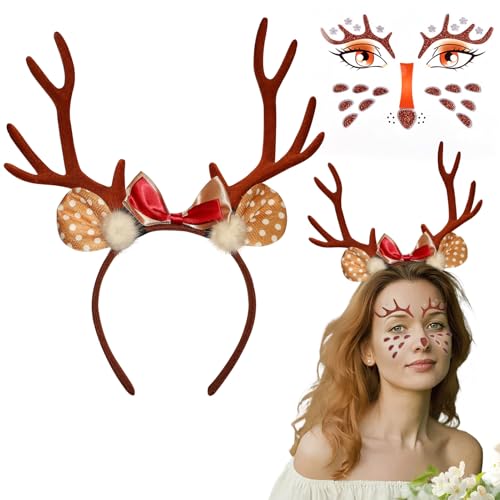 Reh Haarreif Mit Gesichtstattoo Und Geweih - Karneval Kostüm Accessoires Für Damen Und Kinder - Hirschgeweih Bambi Faschingskostüme Headband Reh Haarreif Mit Gesichtstattoo Und Geweih - Karneval Kostüm Accessoires Für Damen Und Kinder - Hirschgeweih Bambi Faschingskostüme Headband von KYOEOE