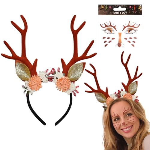 KYOEOE Geweih Haarreif Damen,Rentier Haarreif mit Blumen,Reh Haarreif Damen mit Hirsch Gesichtstattoo, Haarreif Hirschgeweih Headband Rehkostüm Damem Karneval Faschingskostüme Damen Reh Accessoires KYOEOE Geweih Haarreif Damen,Rentier Haarreif mit Blumen,Reh Haarreif Damen mit Hirsch Gesichtstattoo, Haarreif Hirschgeweih Headband Rehkostüm Damem Karneval Faschingskostüme Damen Reh Accessoires von KYOEOE