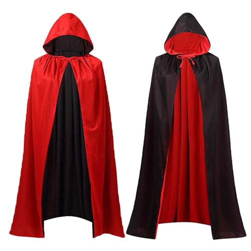 KYWLCO Halloween Vampir Umhang, Unisex Reversible Doppelseiten Hexen Capes für Halloween Maskerade Party Cosplay Kostüme mit Schwarz Rot (140cm) von KYWLCO