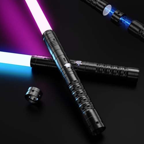 Laserschwert Kinder,RGB 15 Farben 2 in 1 Metallgriff Lichtschwert,Duell Lightsaber mit 4 Modi,USB-C Wiederaufladbar FX-Lichtschwerter für Kinder und Erwachsene, Halloween Cosplay (Schwarz 2pc) von KYWLCO