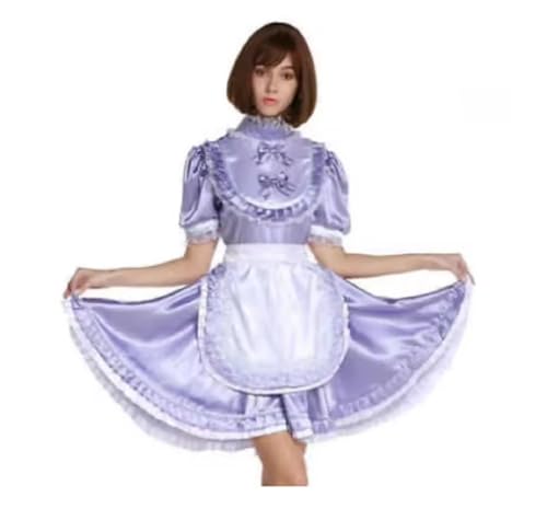 KYXSPINWARDPV Abschließbares Satin-Dienstmädchenkleid, Cosplay, maßgeschneidertes Halloween-Kostüm, Lila, Größe XL von KYXSPINWARDPV