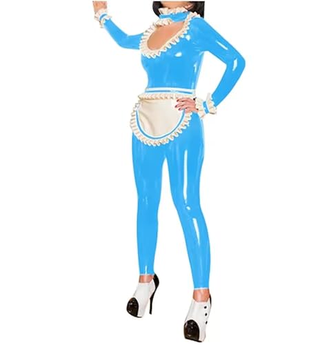 KYXSPINWARDPV Clubwear Jumpsuit mit Rüschen, Ausschnitt und Schürze, für Damen und Herren, PVC, Dienstmädchen-Uniformen, Cosplay-Kostüm, personalisierbar, Seeblau, Größe XL KYXSPINWARDPV Clubwear Jumpsuit mit Rüschen, Ausschnitt und Schürze, für Damen und Herren, PVC, Dienstmädchen-Uniformen, Cosplay-Kostüm, personalisierbar, Seeblau, Größe XL von KYXSPINWARDPV