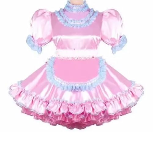 KYXSPINWARDPV Cosplay Sissy Satin, abschließbares Kleid, Dienstmädchen für Erwachsene, personalisierbar, Karneval, Rosa, Größe 5XL von KYXSPINWARDPV