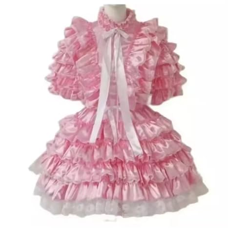 KYXSPINWARDPV Cosplay Sissy abschließbares Satin-Spitzenkleid, Dienstmädchen, Karneval, Halloween, personalisierbar, Rosa, Größe XL von KYXSPINWARDPV