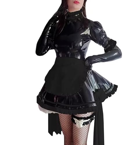 KYXSPINWARDPV Dienstmädchenkleid, glänzend, PVC-Leder, Rüschen, hoher Kragen, französisches Cosplay, Dienstmädchen, Anime, Halloween-Kostüme, Schwarz, Größe 4XL KYXSPINWARDPV Dienstmädchenkleid, glänzend, PVC-Leder, Rüschen, hoher Kragen, französisches Cosplay, Dienstmädchen, Anime, Halloween-Kostüme, Schwarz, Größe 4XL von KYXSPINWARDPV