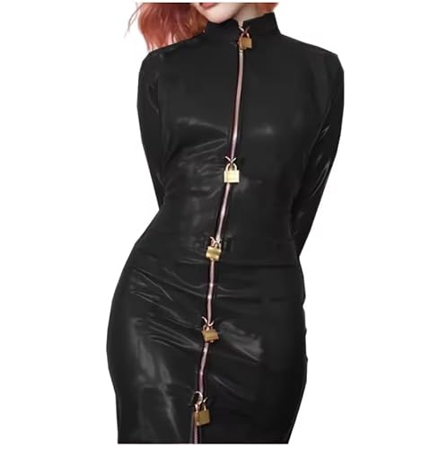 KYXSPINWARDPV Dienstmädchenkleid, glänzend, PVC-Leder, für Herren und Damen, Rüschen, hoher Kragen, französisches Cosplay, Dienstmädchen, Uniform, Anime, Halloween-Kostüme, Anpassung, Schwarz, Größe S KYXSPINWARDPV Dienstmädchenkleid, glänzend, PVC-Leder, für Herren und Damen, Rüschen, hoher Kragen, französisches Cosplay, Dienstmädchen, Uniform, Anime, Halloween-Kostüme, Anpassung, Schwarz, Größe S von KYXSPINWARDPV