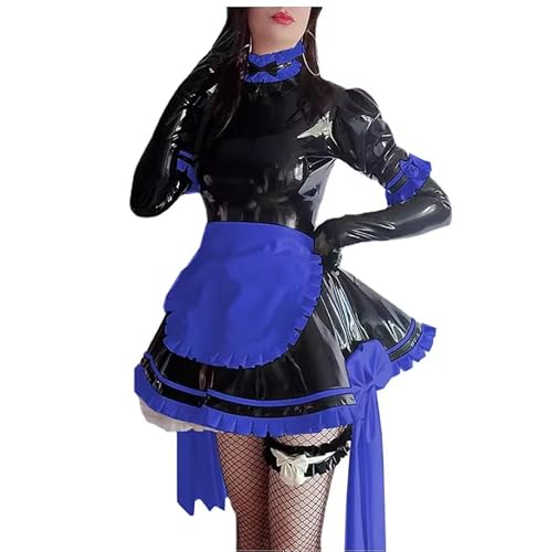 KYXSPINWARDPV Dienstmädchenkleid aus glänzendem PVC-Leder, für Herren und Damen, Rüschen, hoher Kragen, französisches Cosplay, Dienstmädchenuniform, Anime, Halloween-Kostüme, Königsblau, Größe 4XL KYXSPINWARDPV Dienstmädchenkleid aus glänzendem PVC-Leder, für Herren und Damen, Rüschen, hoher Kragen, französisches Cosplay, Dienstmädchenuniform, Anime, Halloween-Kostüme, Königsblau, Größe 4XL von KYXSPINWARDPV