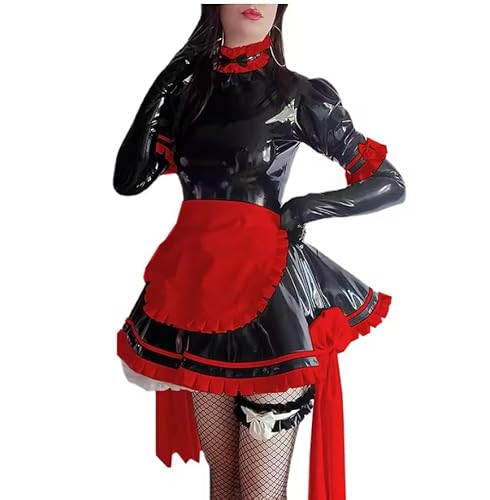 KYXSPINWARDPV Dienstmädchenkleid aus glänzendem PVC-Leder, für Herren und Damen, Rüschen, hoher Kragen, französisches Cosplay, Dienstmädchenuniform, Anime, Halloween-Kostüme, Rot, Größe L KYXSPINWARDPV Dienstmädchenkleid aus glänzendem PVC-Leder, für Herren und Damen, Rüschen, hoher Kragen, französisches Cosplay, Dienstmädchenuniform, Anime, Halloween-Kostüme, Rot, Größe L von KYXSPINWARDPV