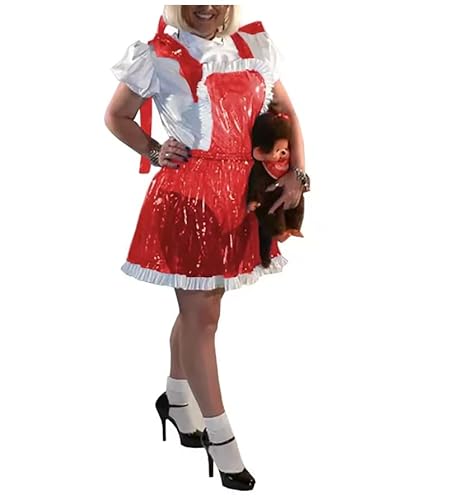 KYXSPINWARDPV Dienstmädchenkleid für Herren, Sissy Maid Lolita, Cosplay-Kostüm, transparentes PVC-Leder, personalisierbar, Rot, Größe XXL von KYXSPINWARDPV